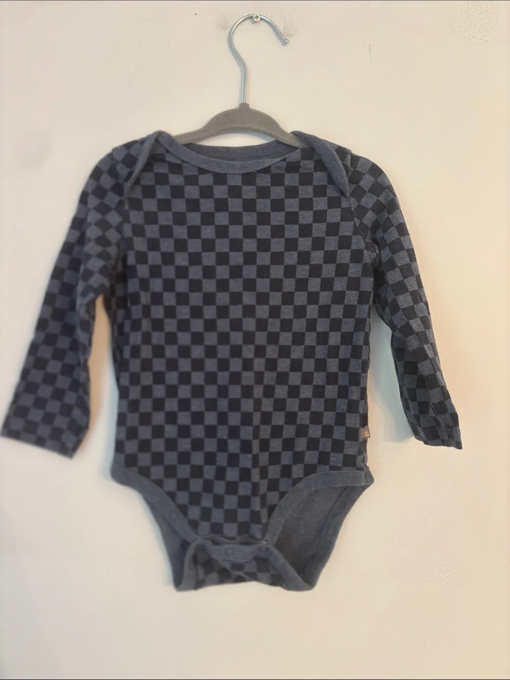 Gap Blue and Black Checkered Long Sleeve Bodysuit Size 18-24 months